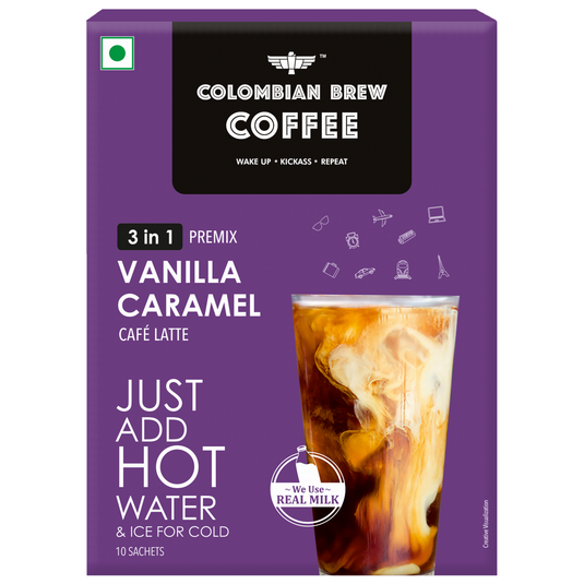Vanilla Caramel Café Latte, Instant Coffee Powder Premix (3 in 1), 10 Sachets Box