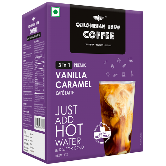 Vanilla Caramel Café Latte, Instant Coffee Powder Premix (3 in 1), 10 Sachets Box