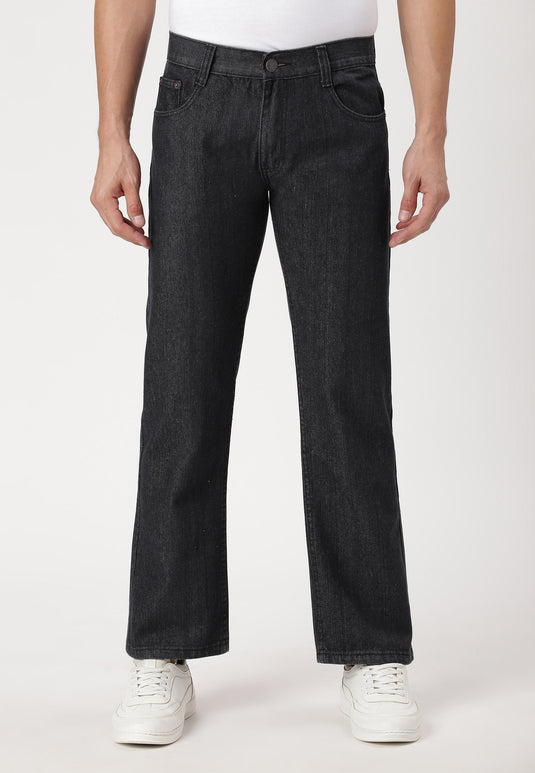 Black Mid Rise Straight Jeans