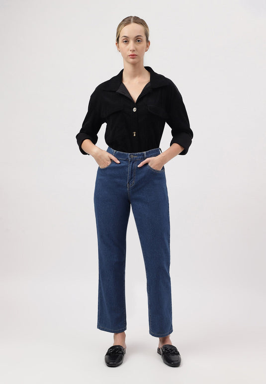Dark Indigo High Rise Straight Jeans