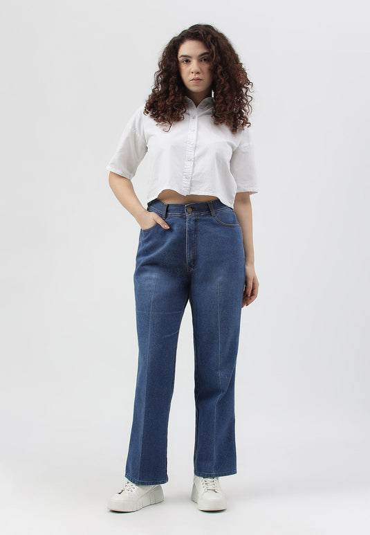 Mid Indigo High Rise Straight Jeans