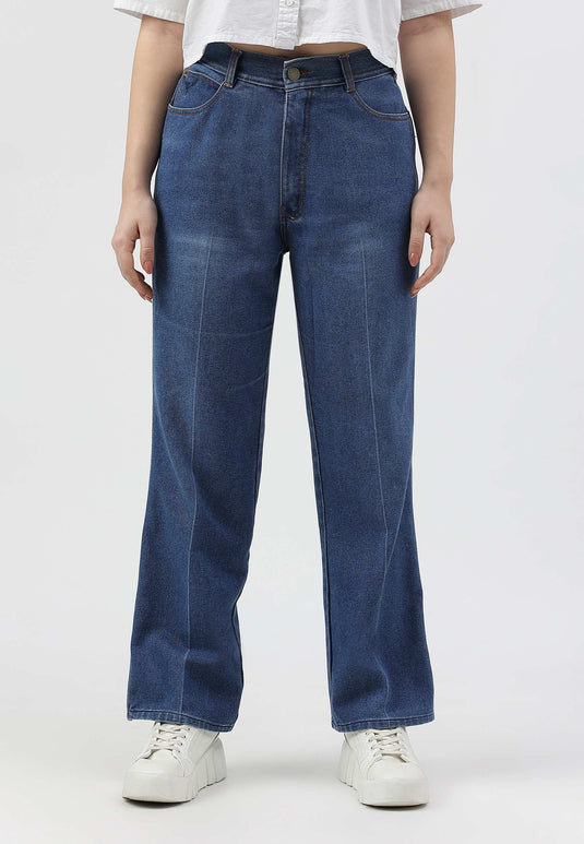 Mid Indigo High Rise Straight Jeans