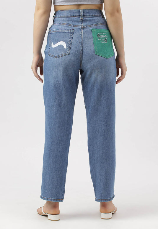 Mid Indigo High Rise Straight Jeans