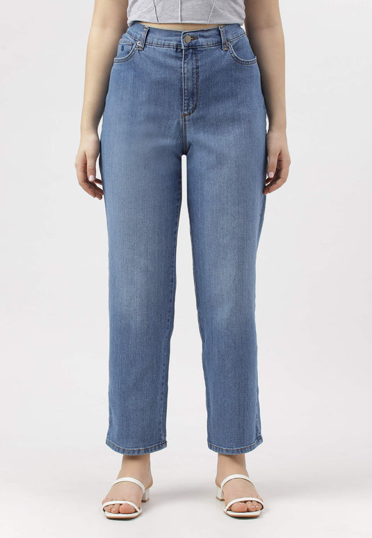 Mid Indigo High Rise Straight Jeans