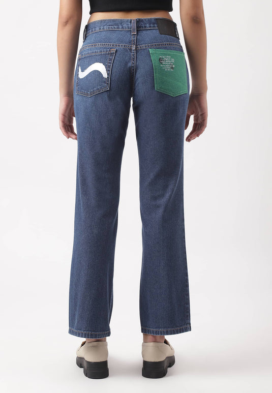 Mid Indigo Low Rise Straight Jeans