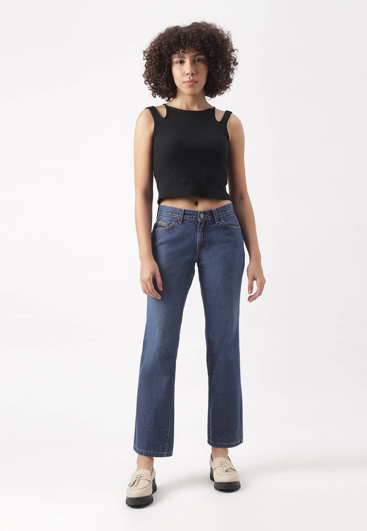 Mid Indigo Low Rise Straight Jeans