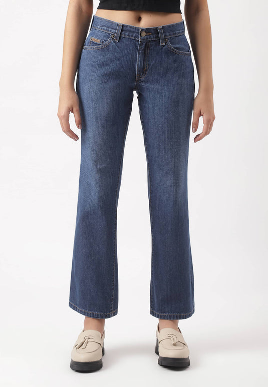 Mid Indigo Low Rise Straight Jeans