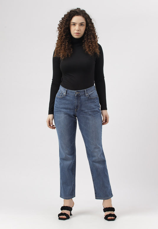Dark Indigo Mid Rise Straight Jeans