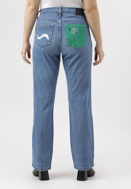 Mid Indigo High Rise Straight Jeans