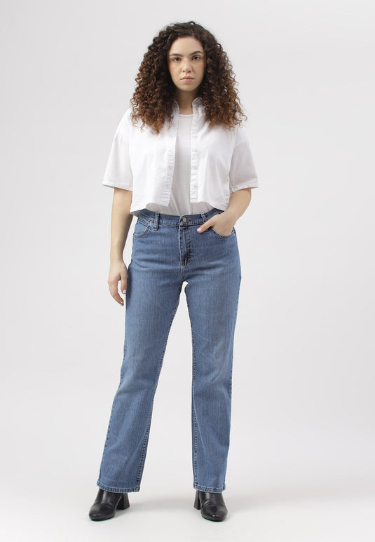 Mid Indigo High Rise Straight Jeans