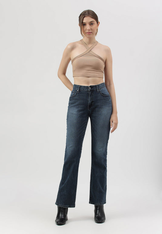 Dark Indigo Mid Rise Straight Jeans