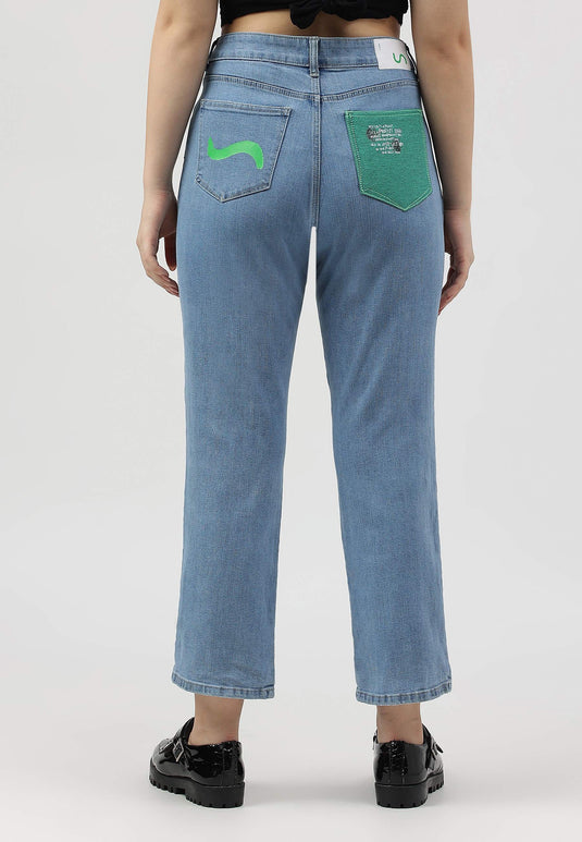 Light Indigo High Rise Straight Jeans