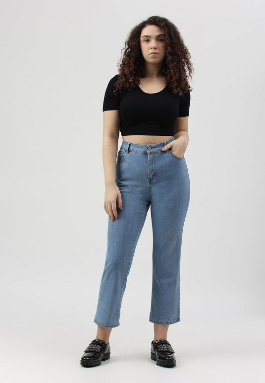 Light Indigo High Rise Straight Jeans