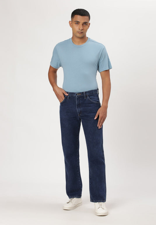 Dark Indigo Mid Rise Straight Jeans