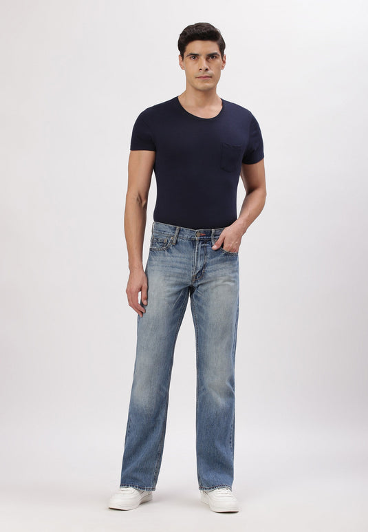 Mid Indigo Mid Rise Straight Jeans