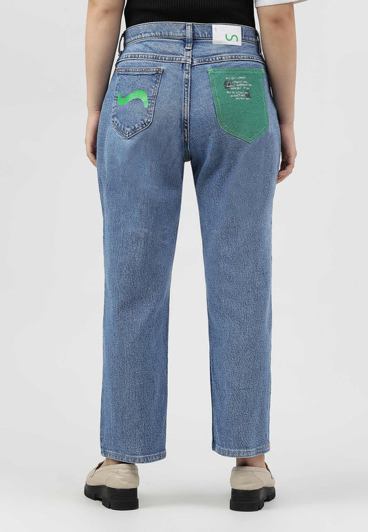 Light Indigo High Rise Straight Jeans
