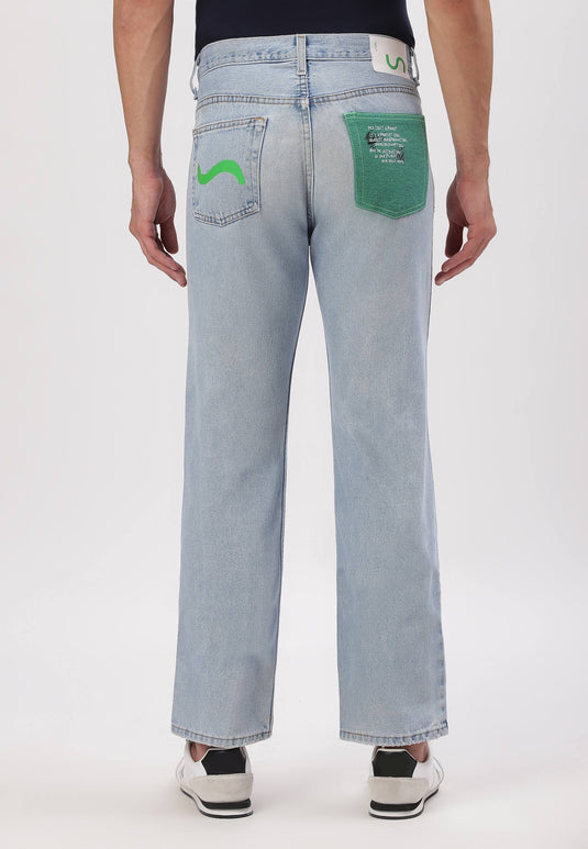 Light Indigo High Rise Straight Jeans