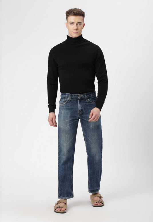 Dark Indigo Mid Rise Straight Jeans