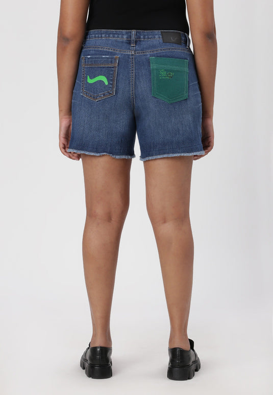 Dark Indigo Mid Rise Straight Denim Shorts