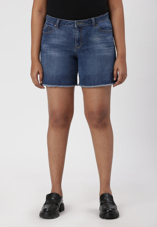 Dark Indigo Mid Rise Straight Denim Shorts
