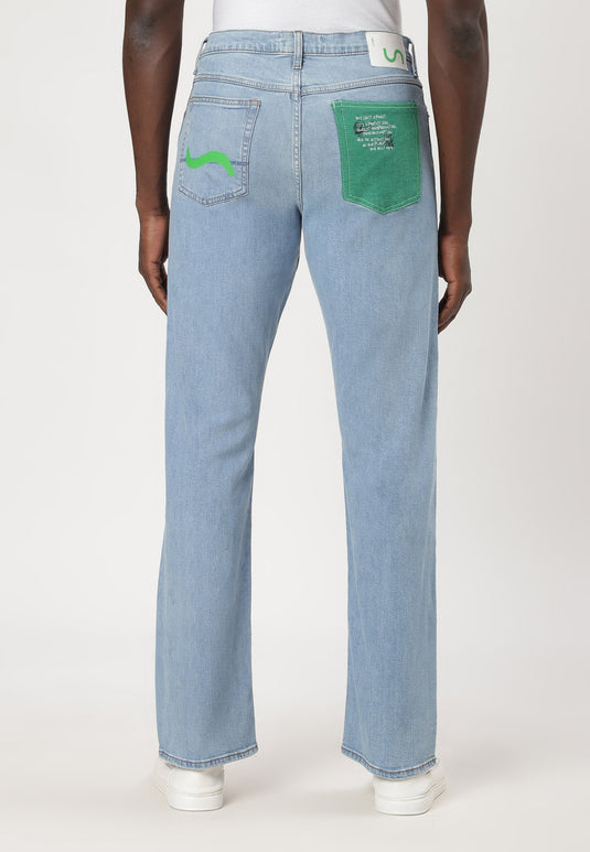 Light Indigo Mid Rise Straight Jeans