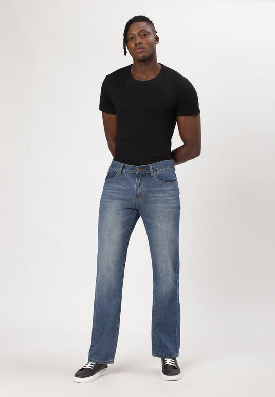 Mid Indigo Mid Rise Straight Jeans