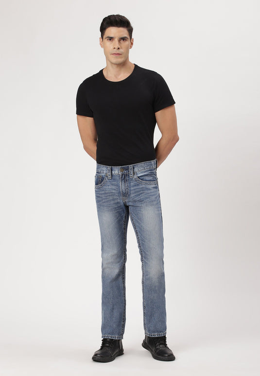 Mid Indigo Mid Rise Straight Jeans