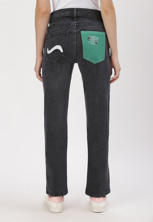 Black Mid Rise Straight Jeans