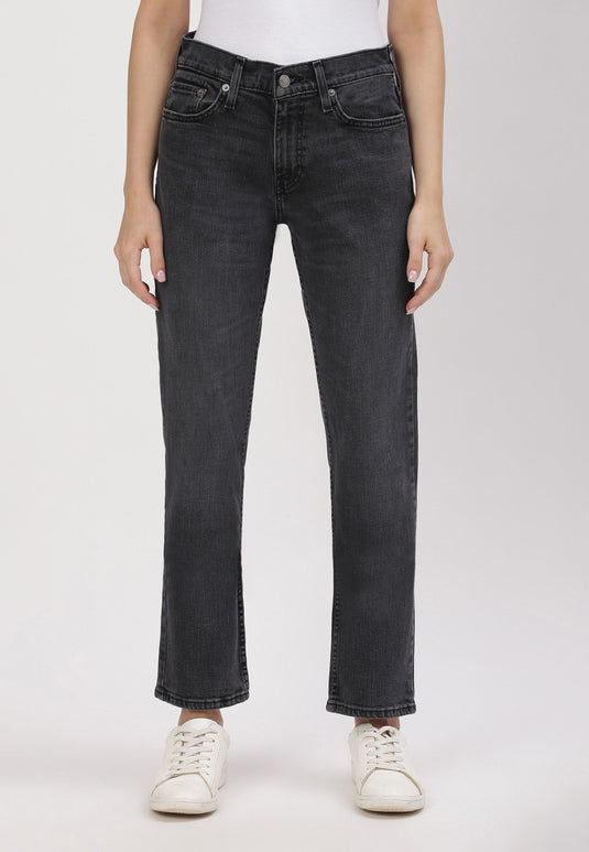 Black Mid Rise Straight Jeans