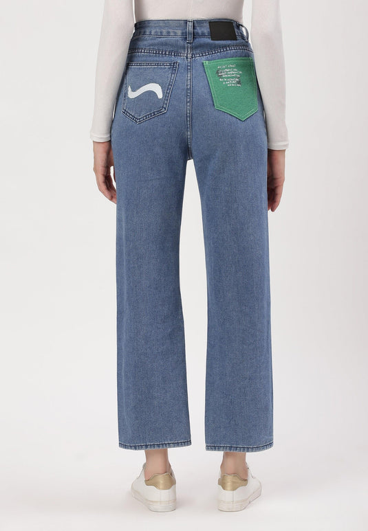 Mid Indigo High Rise Straight Jeans