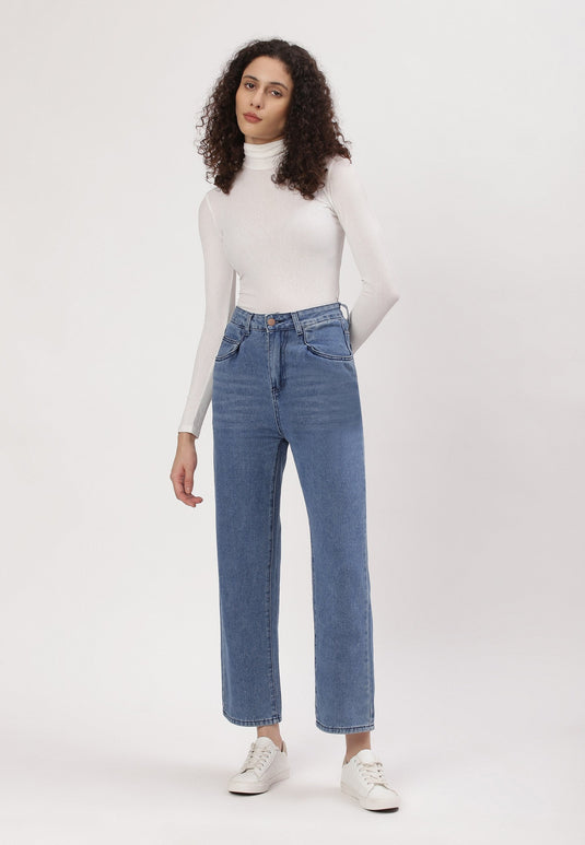 Mid Indigo High Rise Straight Jeans