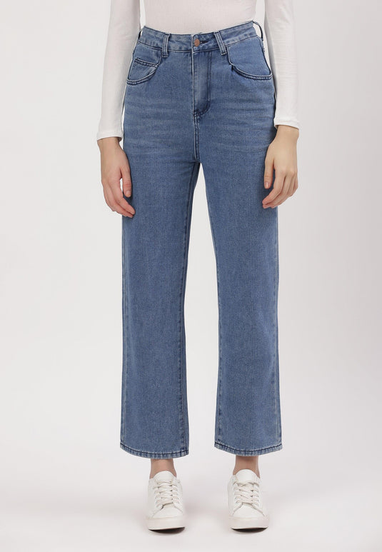 Mid Indigo High Rise Straight Jeans