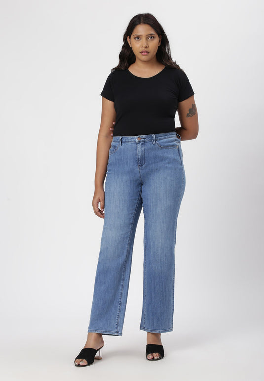 Light Indigo High Rise Straight Jeans