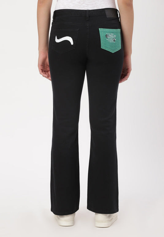 Black Mid Rise Straight Jeans