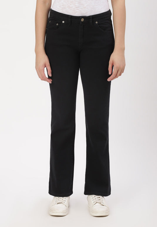 Black Mid Rise Straight Jeans