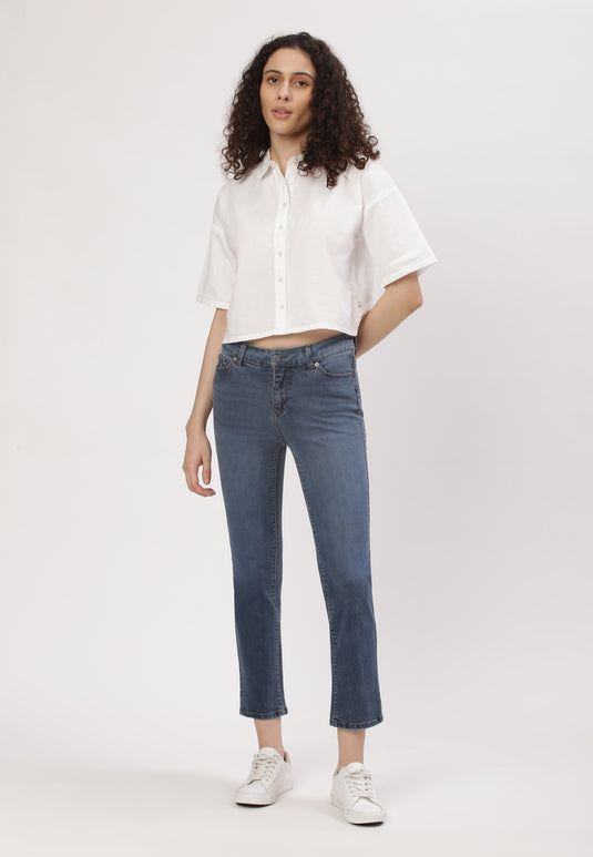 Dark Indigo Low Rise Straight Jeans