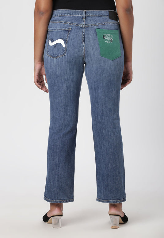 Mid Indigo High Rise Straight Jeans