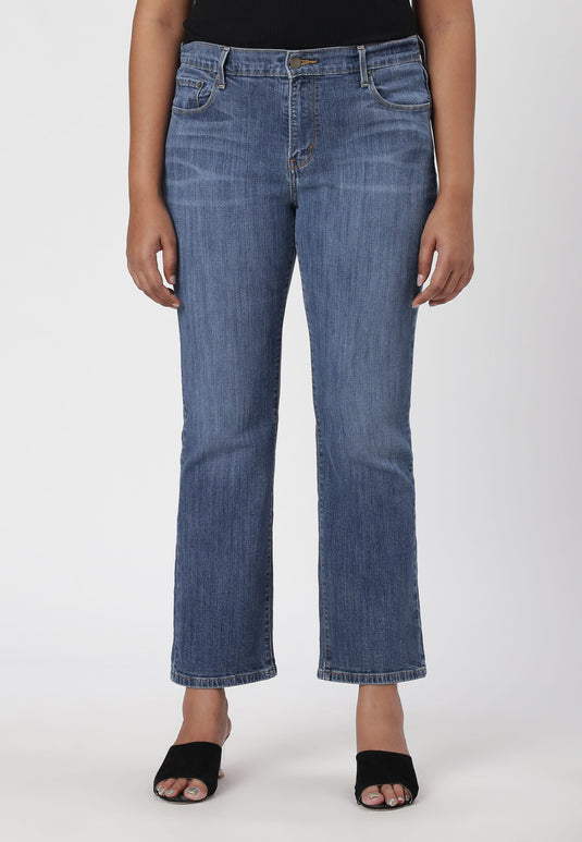 Mid Indigo High Rise Straight Jeans