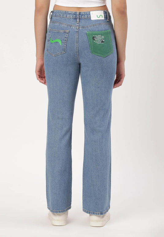 Light Indigo High Rise Straight Jeans