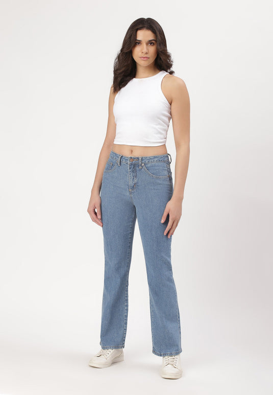 Light Indigo High Rise Straight Jeans