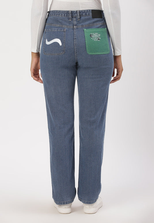 Mid Indigo High Rise Straight Jeans