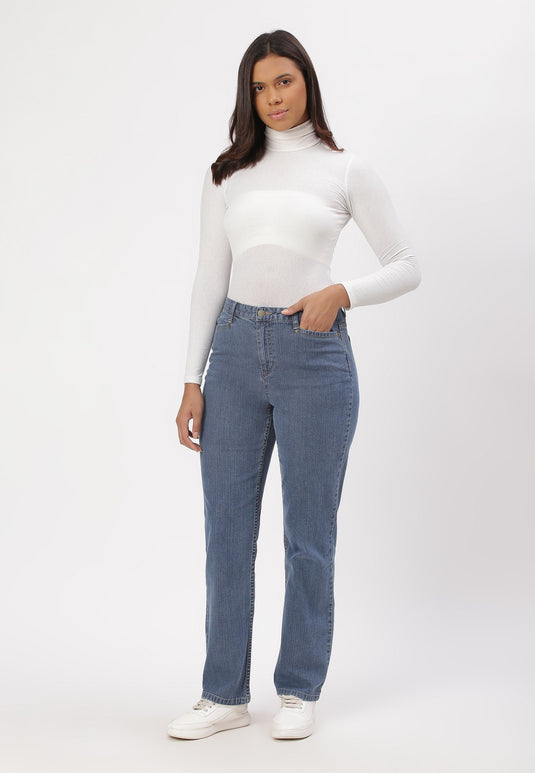 Mid Indigo High Rise Straight Jeans