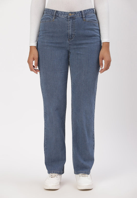 Mid Indigo High Rise Straight Jeans