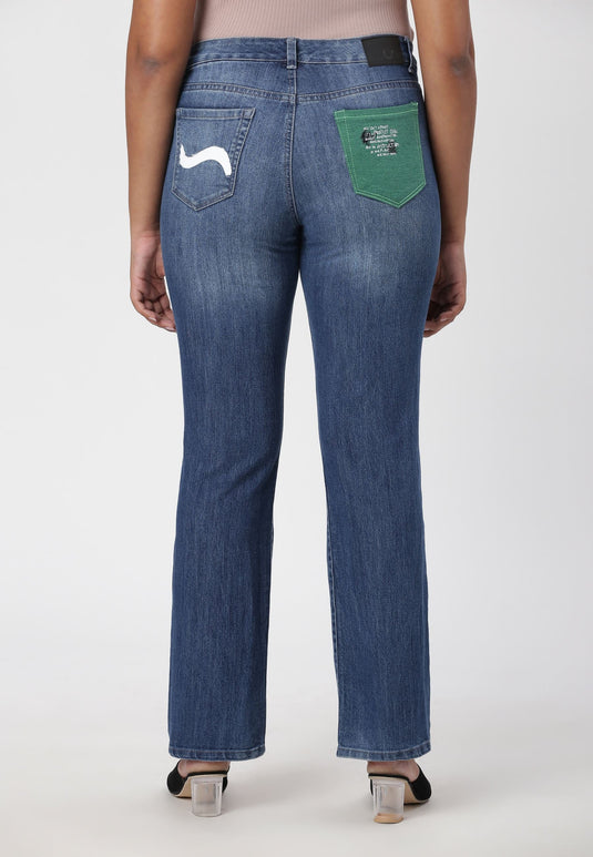 Mid Indigo High Rise Straight Jeans