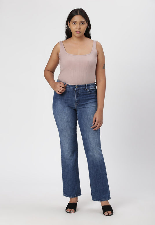 Mid Indigo High Rise Straight Jeans