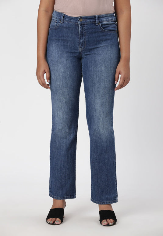 Mid Indigo High Rise Straight Jeans