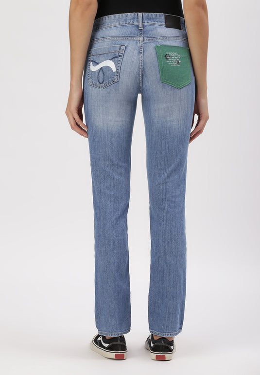 Mid Indigo Low Rise Straight Jeans