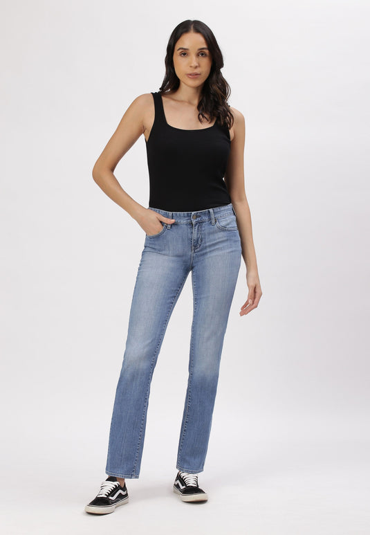 Mid Indigo Low Rise Straight Jeans