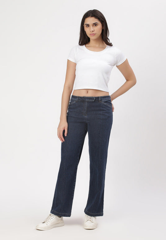 Dark Indigo Mid Rise Straight Jeans