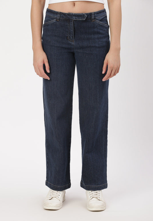 Dark Indigo Mid Rise Straight Jeans